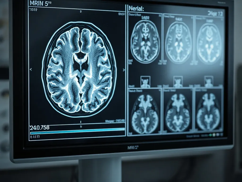 Detailed MRI brain scan on a professional medical monitor, s